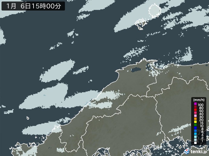 島根県の雨雲レーダー(2025年01月06日)