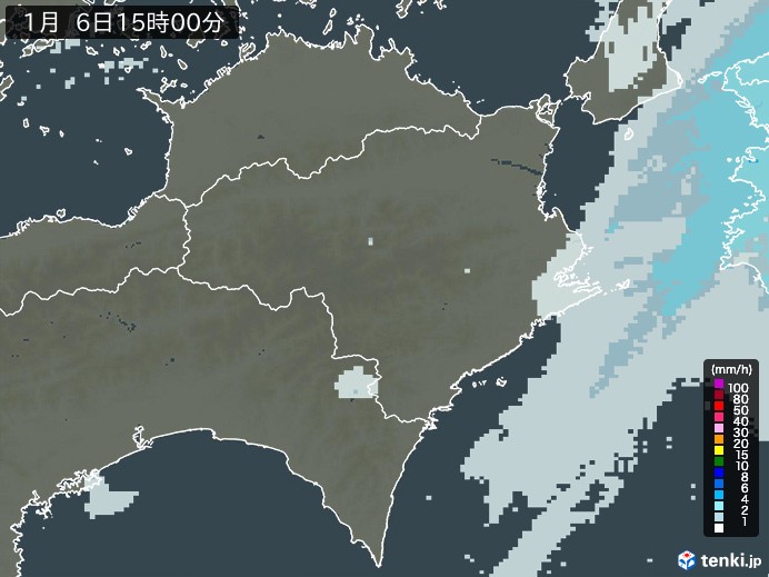徳島県の雨雲レーダー(2025年01月06日)