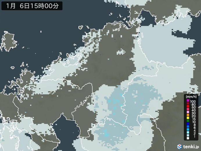 福岡県の雨雲レーダー(2025年01月06日)
