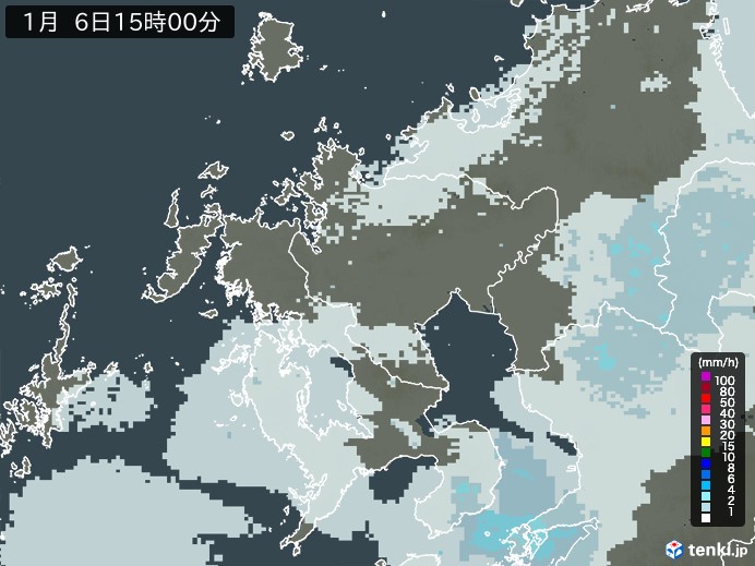 佐賀県の雨雲レーダー(2025年01月06日)