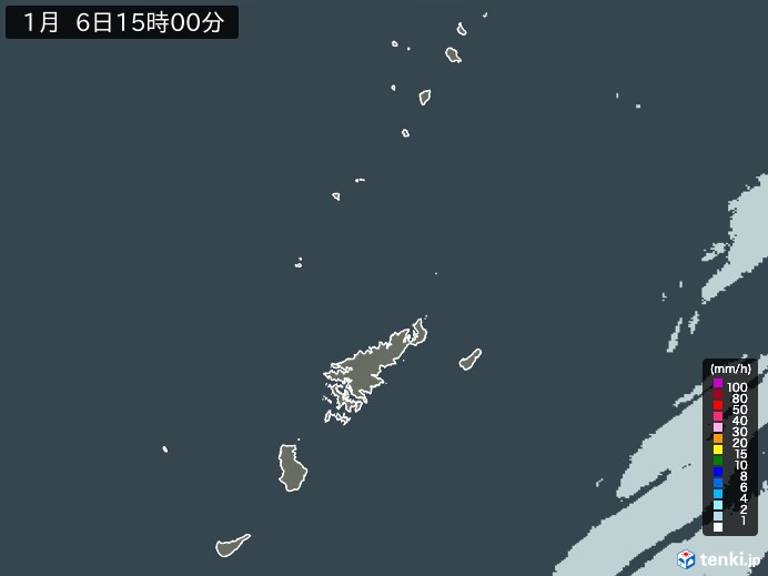 奄美諸島(鹿児島県)の雨雲レーダー(2025年01月06日)