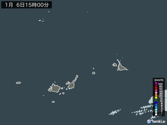 宮古・石垣・与那国(沖縄県)の雨雲レーダー(2025年01月06日)