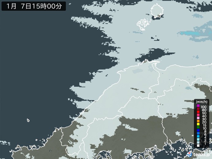 島根県の雨雲レーダー(2025年01月07日)