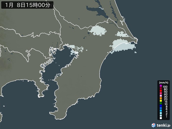 千葉県の雨雲レーダー(2025年01月08日)