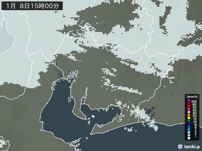 愛知県の雨雲レーダー(2025年01月08日)