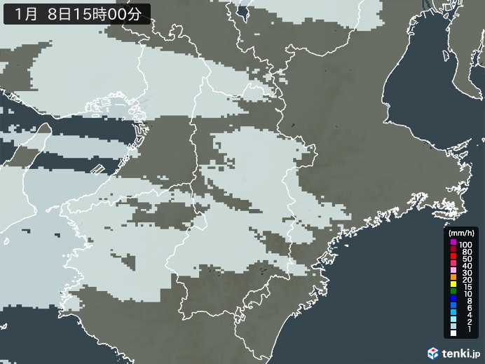 奈良県の雨雲レーダー(2025年01月08日)