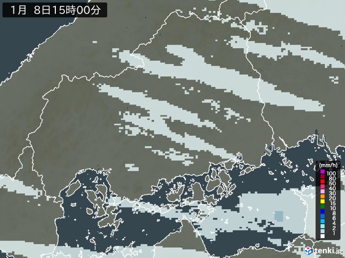 広島県の雨雲レーダー(2025年01月08日)