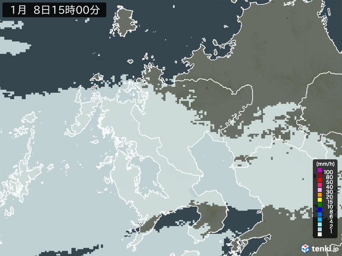 佐賀県の雨雲レーダー(2025年01月08日)