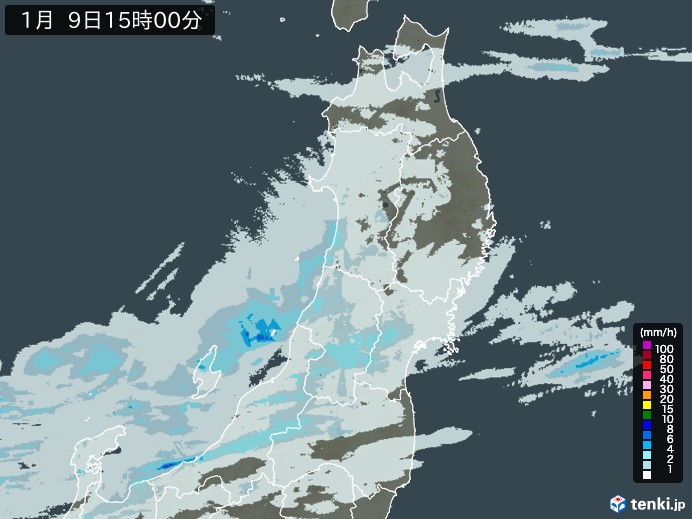 東北地方の雨雲レーダー(2025年01月09日)