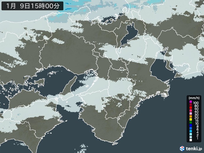 近畿地方の雨雲レーダー(2025年01月09日)
