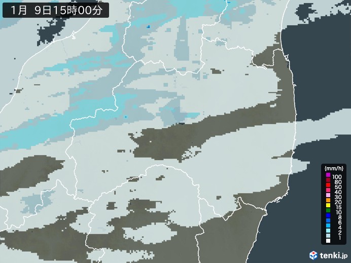 福島県の雨雲レーダー(2025年01月09日)