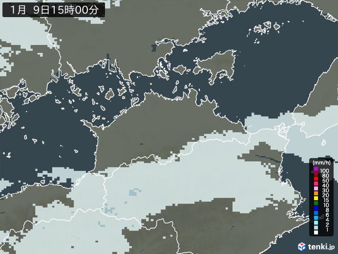 香川県の雨雲レーダー(2025年01月09日)