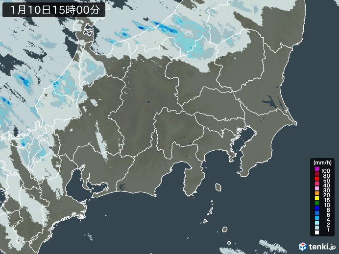 関東・甲信地方の雨雲レーダー(2025年01月10日)
