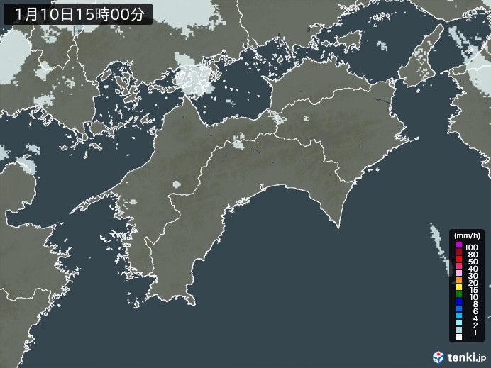 四国地方の雨雲レーダー(2025年01月10日)