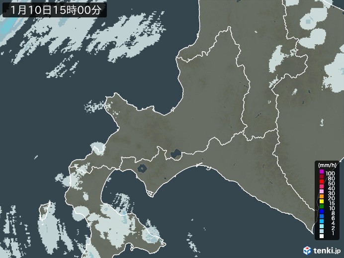 道央の雨雲レーダー(2025年01月10日)