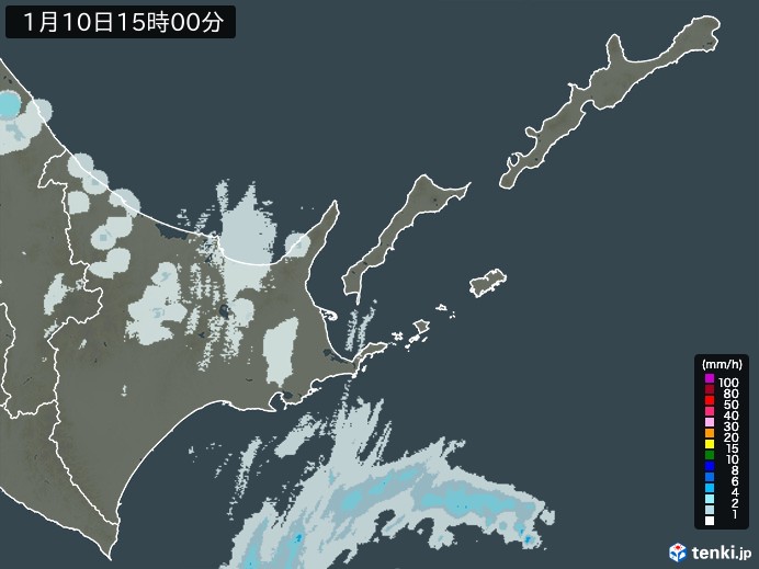 道東の雨雲レーダー(2025年01月10日)