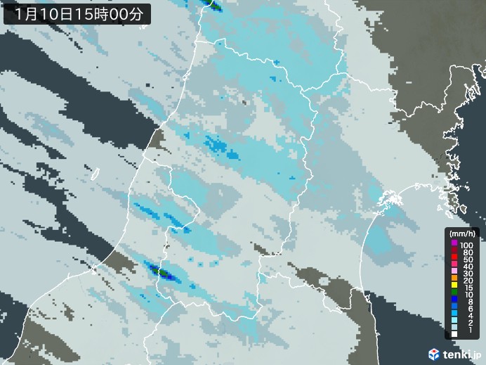 山形県の雨雲レーダー(2025年01月10日)