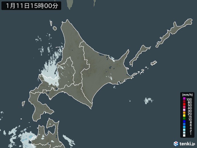 北海道地方の雨雲レーダー(2025年01月11日)