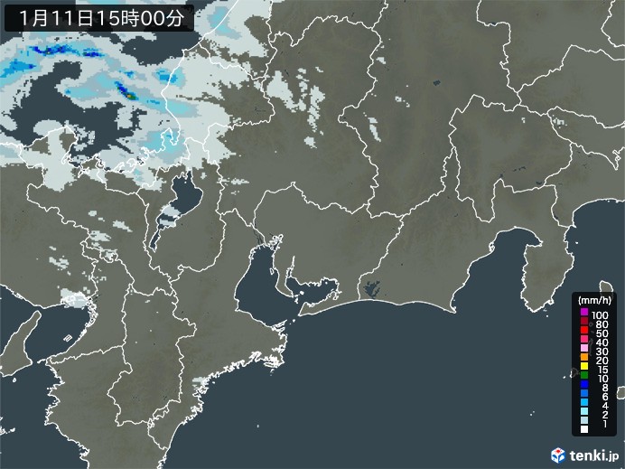 東海地方の雨雲レーダー(2025年01月11日)