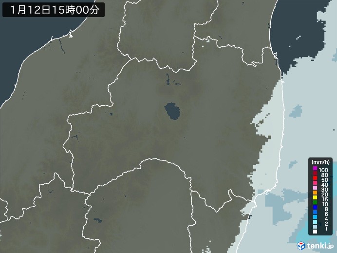 福島県の雨雲レーダー(2025年01月12日)