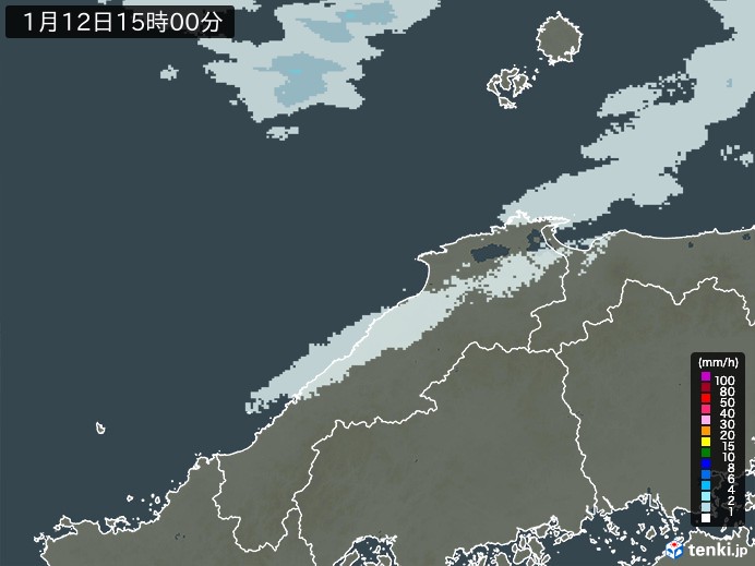 島根県の雨雲レーダー(2025年01月12日)