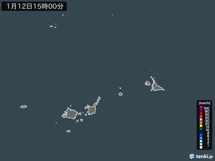 宮古・石垣・与那国(沖縄県)の雨雲レーダー(2025年01月12日)