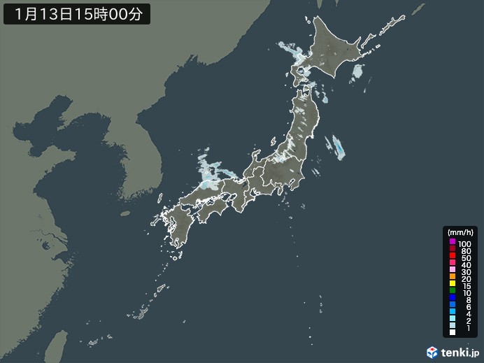 雨雲レーダー(2025年01月13日)