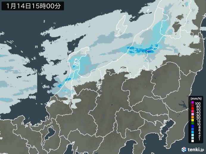 北陸地方の雨雲レーダー(2025年01月14日)