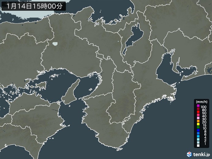 近畿地方の雨雲レーダー(2025年01月14日)