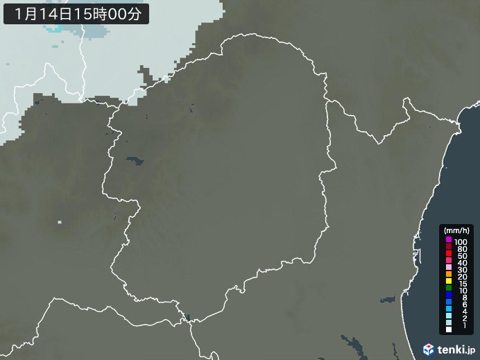 栃木県の雨雲レーダー(2025年01月14日)
