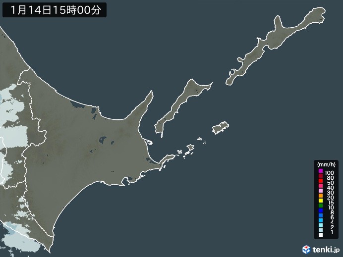 道東の雨雲レーダー(2025年01月14日)