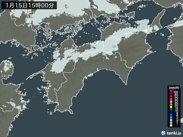四国地方の雨雲レーダー(2025年01月15日)