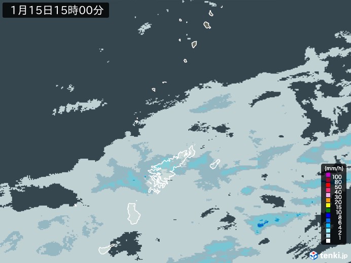 奄美諸島(鹿児島県)の雨雲レーダー(2025年01月15日)