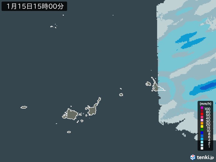 宮古・石垣・与那国(沖縄県)の雨雲レーダー(2025年01月15日)