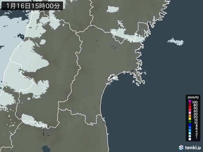 宮城県の雨雲レーダー(2025年01月16日)