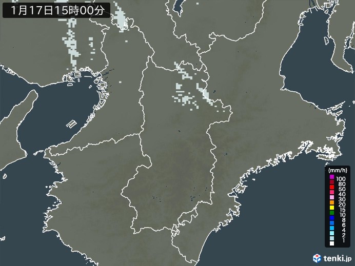 奈良県の雨雲レーダー(2025年01月17日)