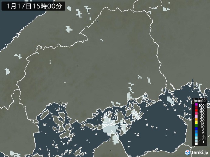 広島県の雨雲レーダー(2025年01月17日)