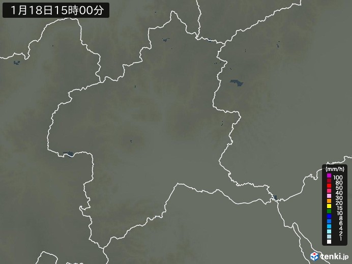 群馬県の雨雲レーダー(2025年01月18日)