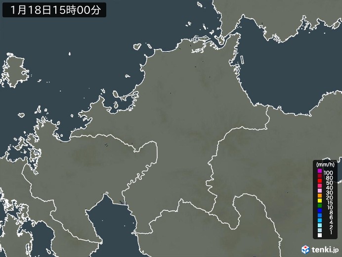 福岡県の雨雲レーダー(2025年01月18日)