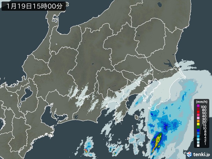 関東・甲信地方の雨雲レーダー(2025年01月19日)