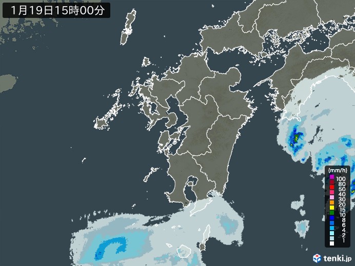 九州地方の雨雲レーダー(2025年01月19日)