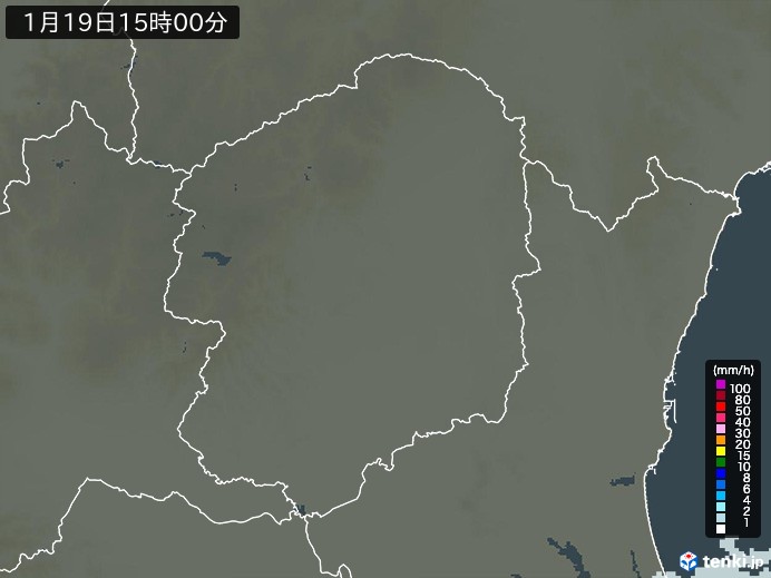 栃木県の雨雲レーダー(2025年01月19日)
