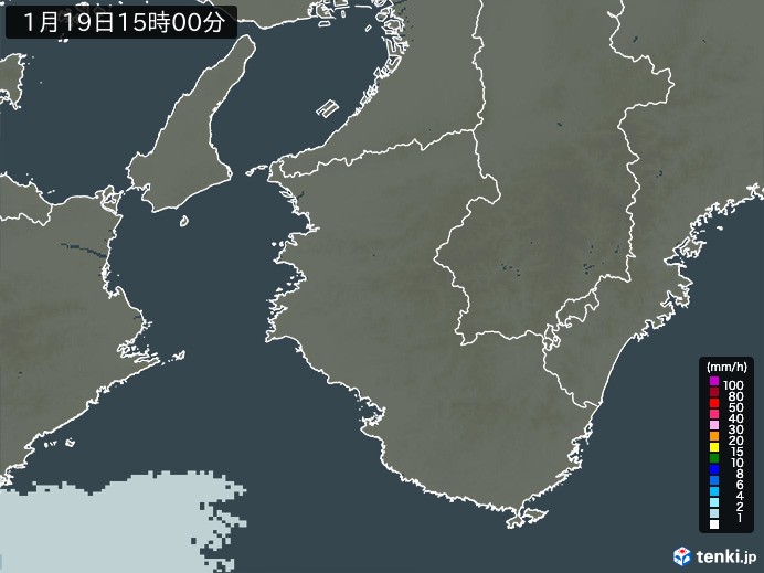 和歌山県の雨雲レーダー(2025年01月19日)