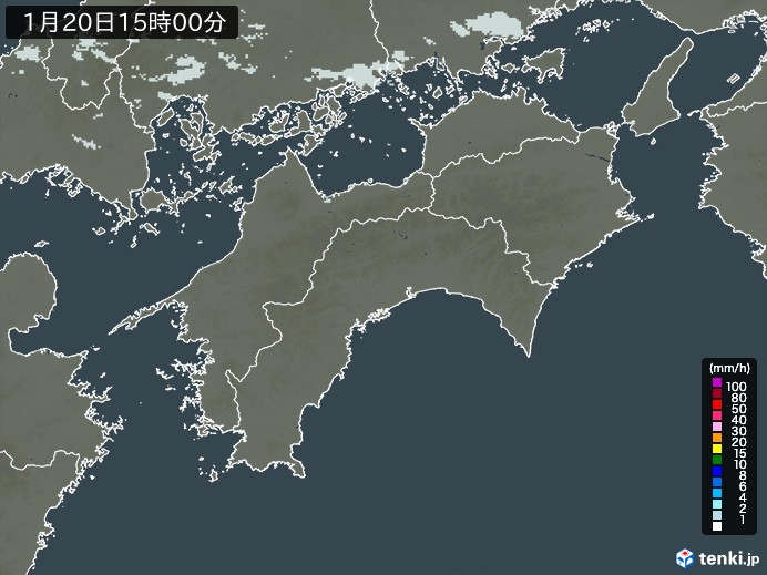 四国地方の雨雲レーダー(2025年01月20日)