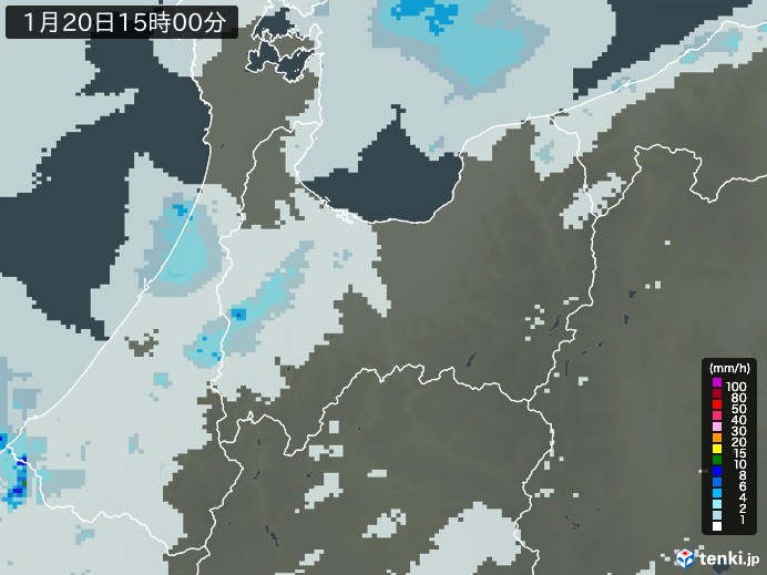 富山県の雨雲レーダー(2025年01月20日)