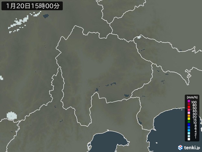 山梨県の雨雲レーダー(2025年01月20日)