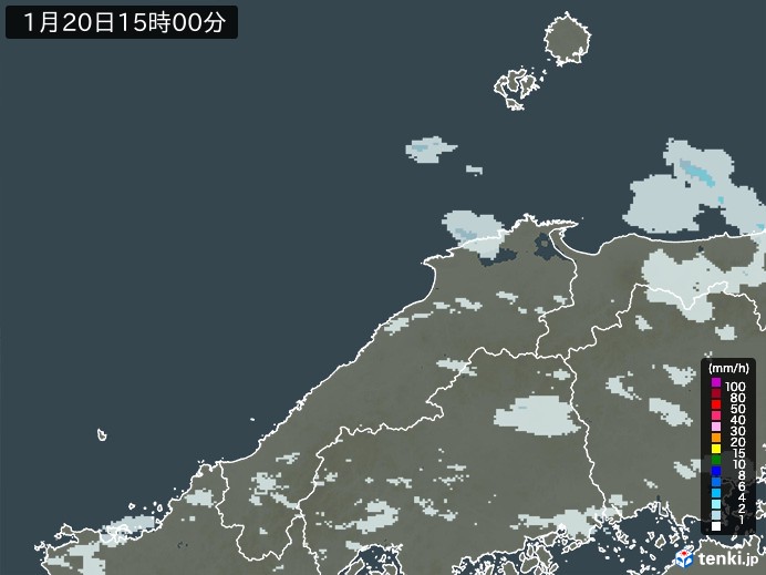 島根県の雨雲レーダー(2025年01月20日)