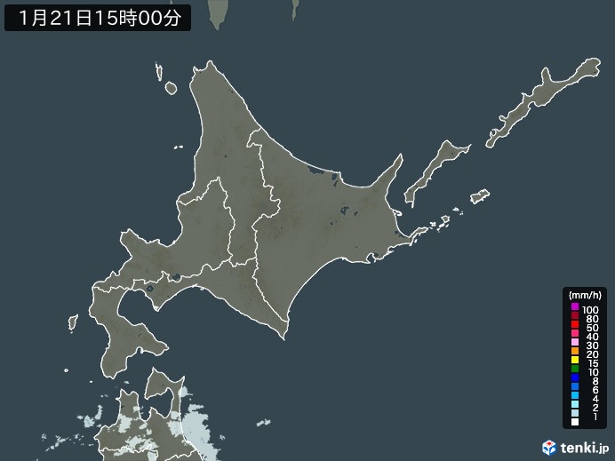 北海道地方の雨雲レーダー(2025年01月21日)