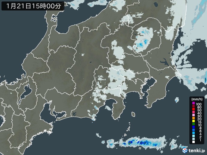 関東・甲信地方の雨雲レーダー(2025年01月21日)