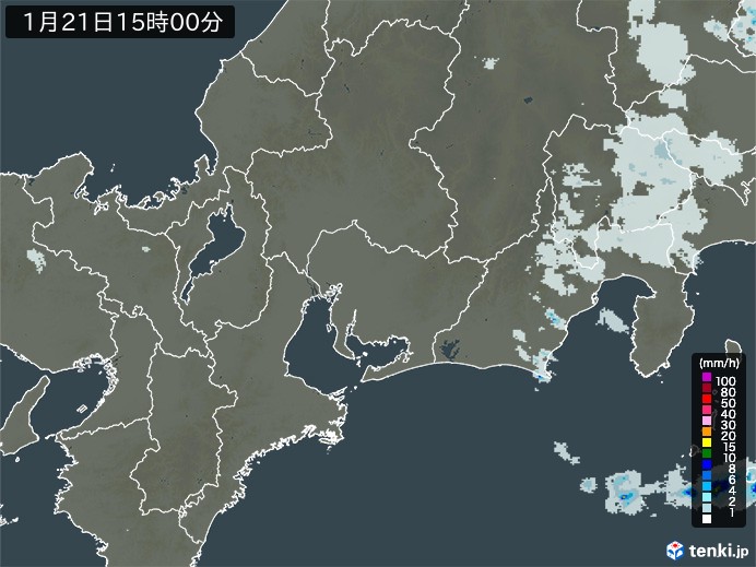 東海地方の雨雲レーダー(2025年01月21日)